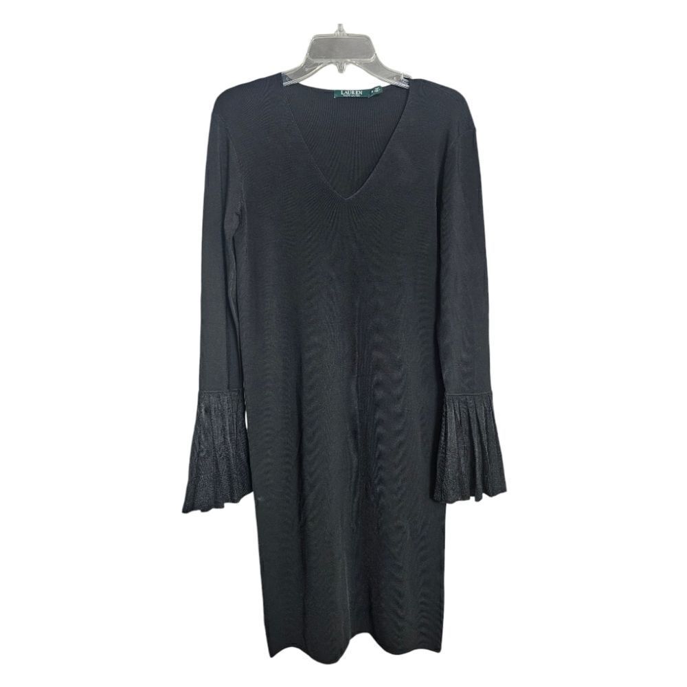 LAUREN RALPH LAUREN Black V-Neck Bell Sleeve Dress - Size Medium